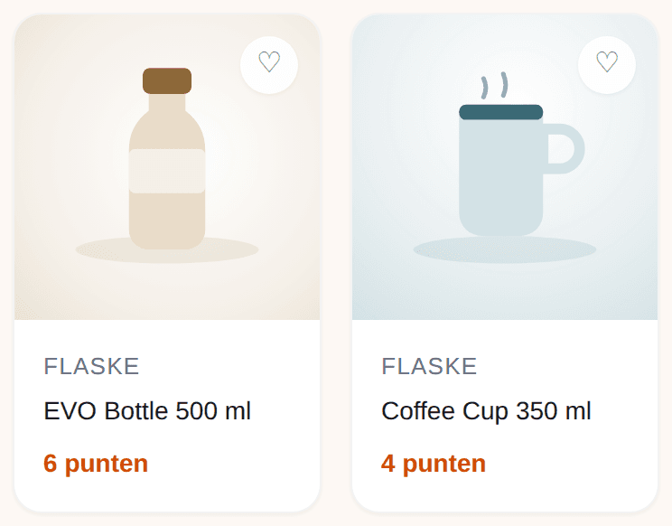 De deelnemersshop met het assortiment en het puntensaldo rechtsboven