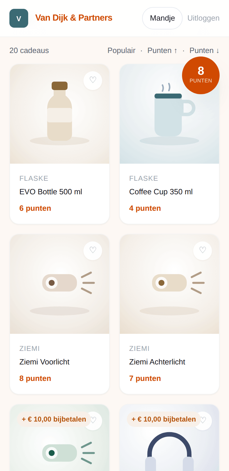 De deelnemersshop op een telefoon